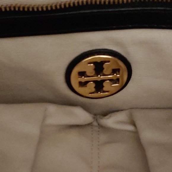 Tory Burch Jaden Horsebit Large Black Leather Zippered Tote Logo - Picture 5 of 11